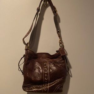 Dark Brown Leather Coach Handbag with Gold Rone Hardware.